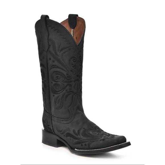 Circle G by Corral Women’s Black Leather Embroidered Square Toe Western Boot 8.5 - Picture 1 of 15